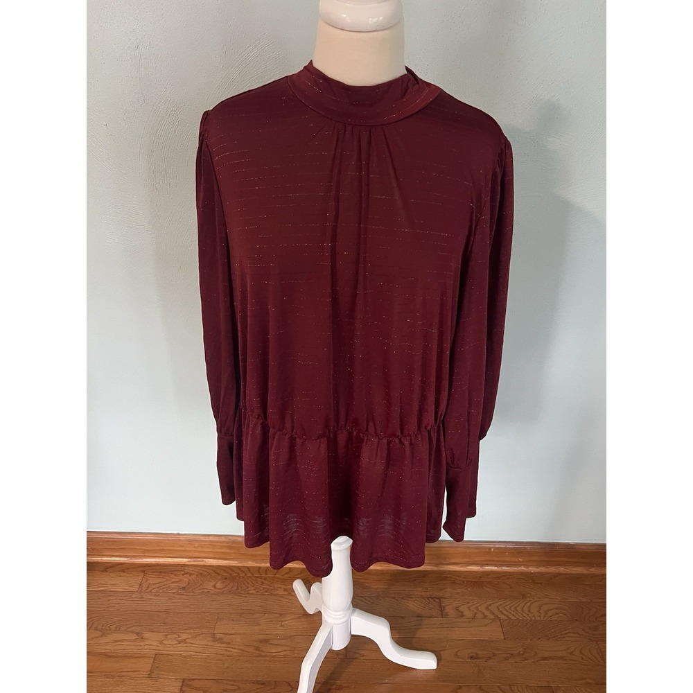 Lane Bryant Top Womens‎ 22/24 Plus Maroon The Swing Tunic Blouse Mock Neck Flowy